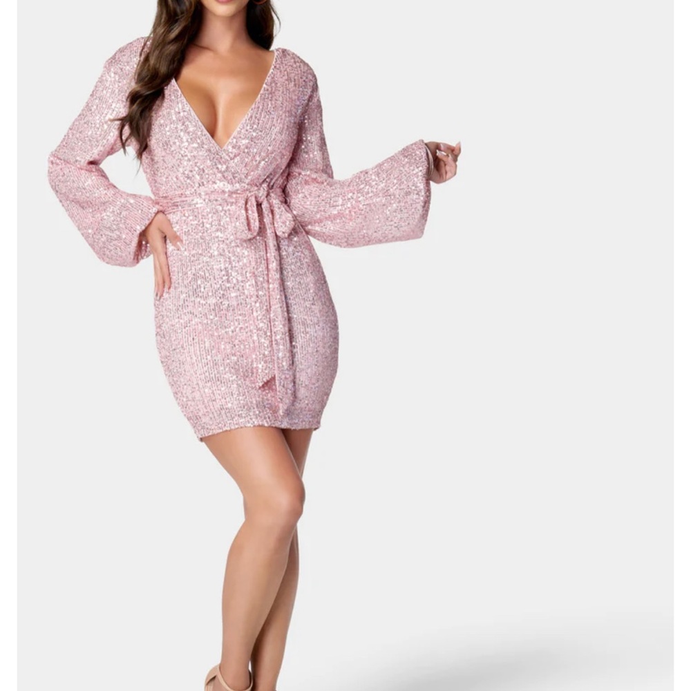 Bebe Sequin Tie Front Dress